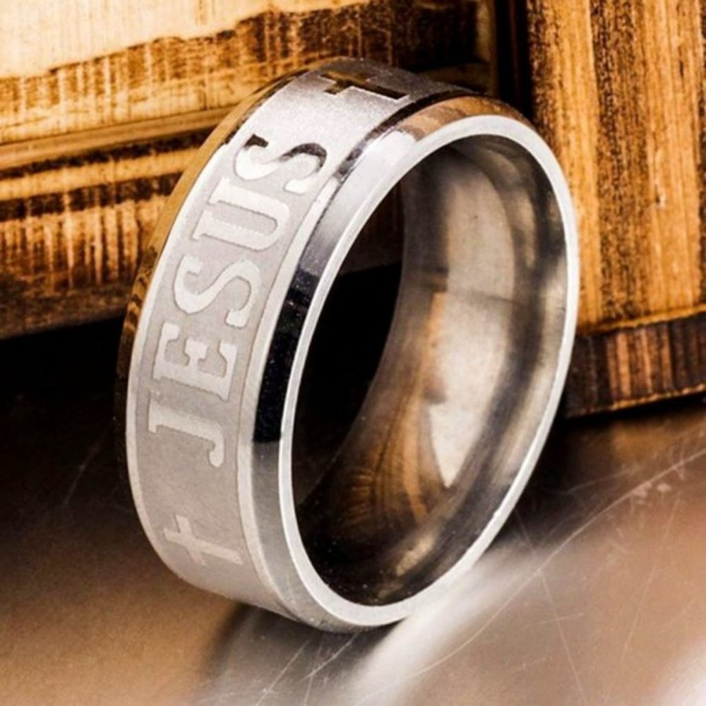 New Stainless Steel Cross Jesus 8mm Ring - Picture 1 of 4